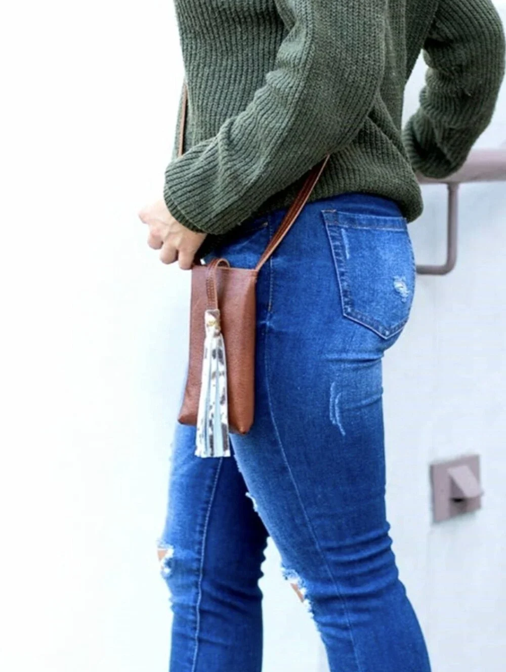 Beaudin Designs Leather Tassel Phone Crossbody Bag